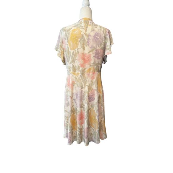 LAUREN RALPH LAUREN Floral Bubble Crepe Tie Neck Dress in Siz 14 - Picture 3 of 6
